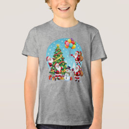 **„Multi-Weihnachtsmann Weihnachtsspaß – 3D-Cartoo Tri-Blend Shirt