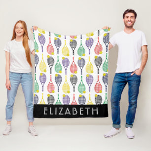 Multi  White Tennis Personalisiert Name oder Monog Fleecedecke