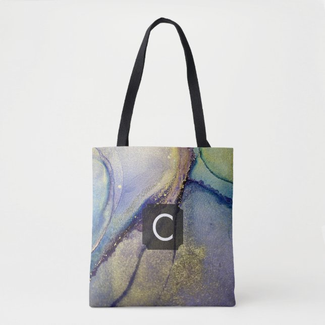 Multicfarbene Abstrakte flüssige Kunst & Gold Tasche (Vorderseite)