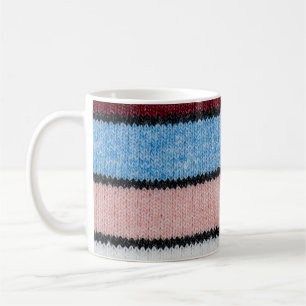 Multicfarbene Stripwolle: Stoffgewebe. Kaffeetasse
