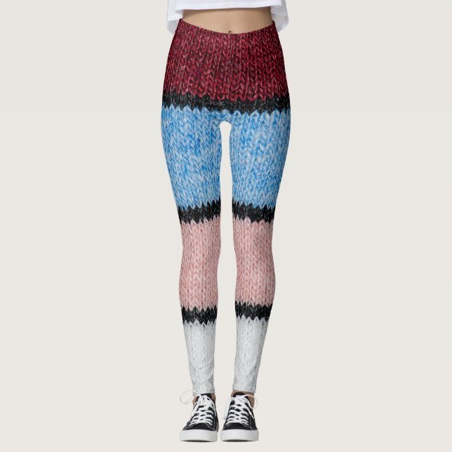 Multicfarbene Stripwolle: Stoffgewebe. Leggings (Vorderseite)