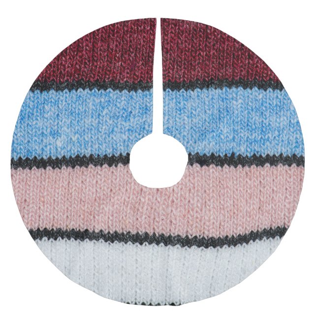 Multicfarbene Stripwolle: Stoffgewebe. Polyester Weihnachtsbaumdecke (Vorderseite)