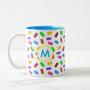 Multicfarbene Süßbären und Monogramm Zweifarbige Tasse