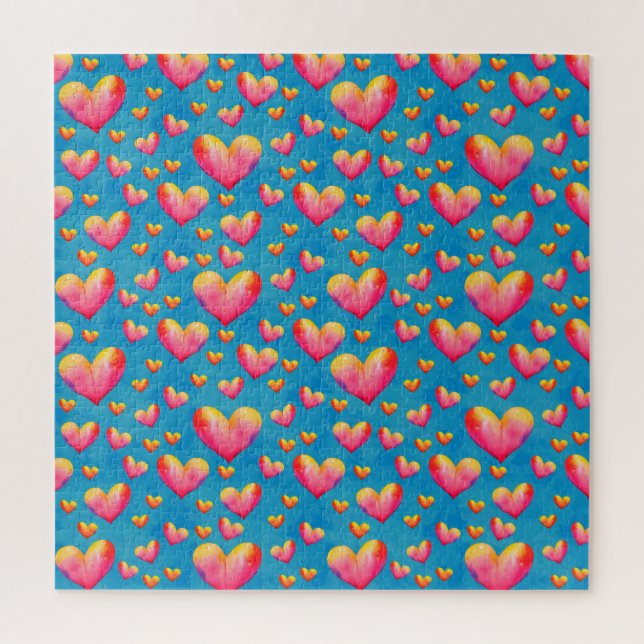 Multicfarbene Wasserfarbenherzen Jigsaw Puzzle (Vertikal)