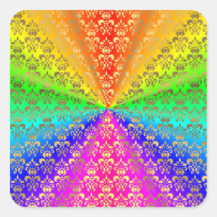 Multicfarbener Regenbogenfarbener Damast Quadratischer Aufkleber