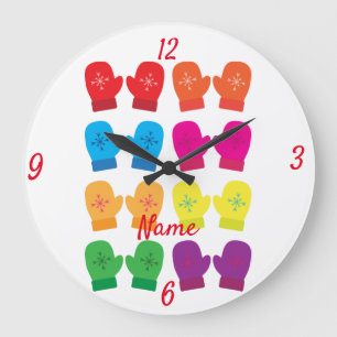 Multicologe Knitter Mitten Thunder_Cove Große Wanduhr