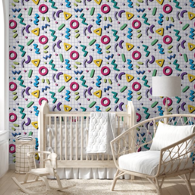 Multicolor 80er Memphis-Muster Tapete (Kinder)
