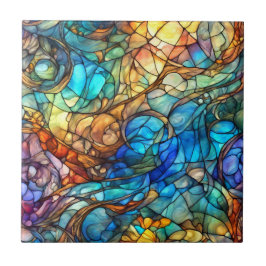 Multicolor Abstract 77 Stained Glass style Fliese