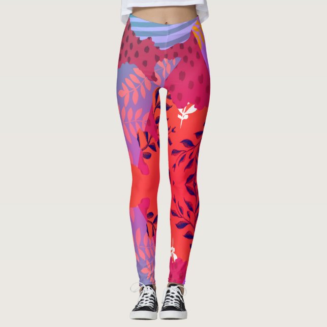Multicolor abstrakte Blumenkolorkunst Leggings (Vorderseite)