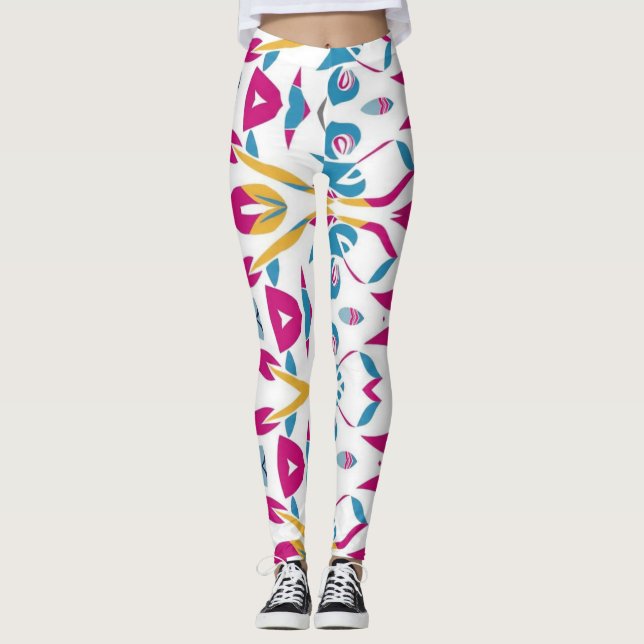 Multicolor-abstraktes Stoffmuster Leggings (Vorderseite)