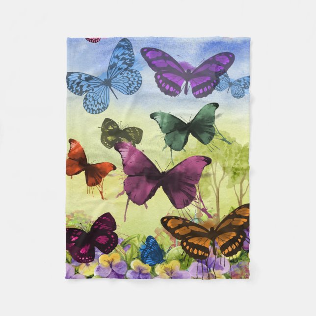 Multicolor Butterfly Aquarellbilder Fleecedecke (Vorderseite)