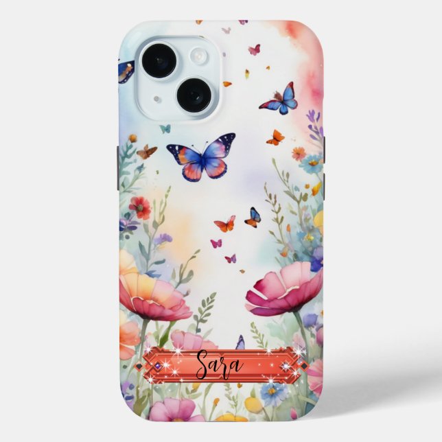 Multicolor Butterfly & Blume iPhone/iPad Gehäuse Case-Mate iPhone Hülle (Rückseite)