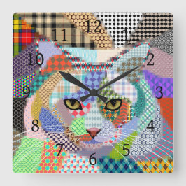 Multicolor Cat 678 Patterns Quadratische Wanduhr