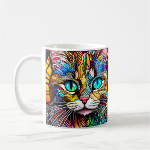 Multicolor Cat 710 Buntglasstil Kaffeetasse