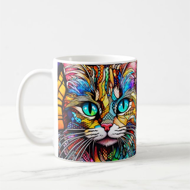 Multicolor Cat 710 Buntglasstil Kaffeetasse (Links)