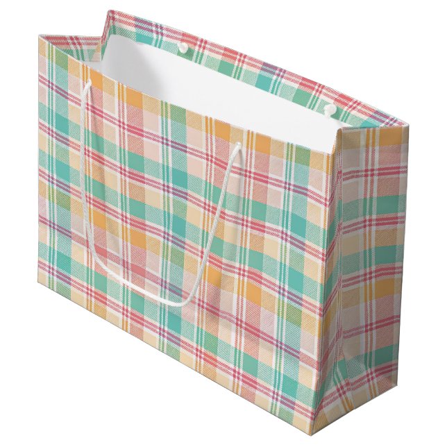 Multicolor Checkered Kariert Große Geschenktüte (Vorderseite Schrägansicht)