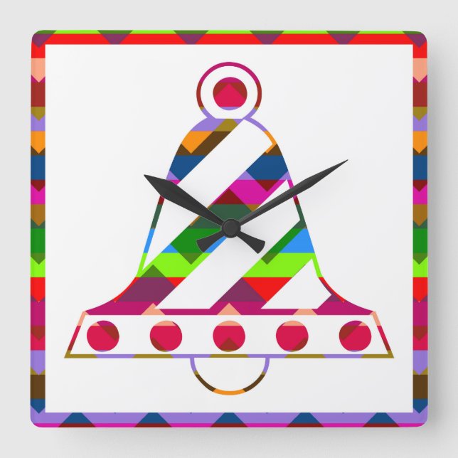 Multicolor Christmas Bells Quadratische Wanduhr (Vorderseite)
