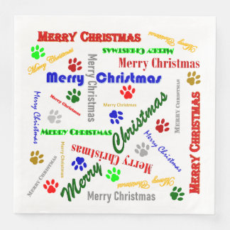 Multicolor Christmas Dinner Napkin w/Dog Paws Serviette