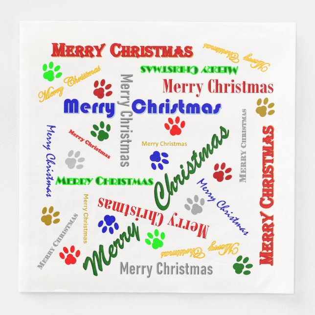 Multicolor Christmas Dinner Napkin w/Dog Paws Serviette (Vorderseite)