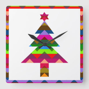 Multicolor Christmas Trees #2 Quadratische Wanduhr