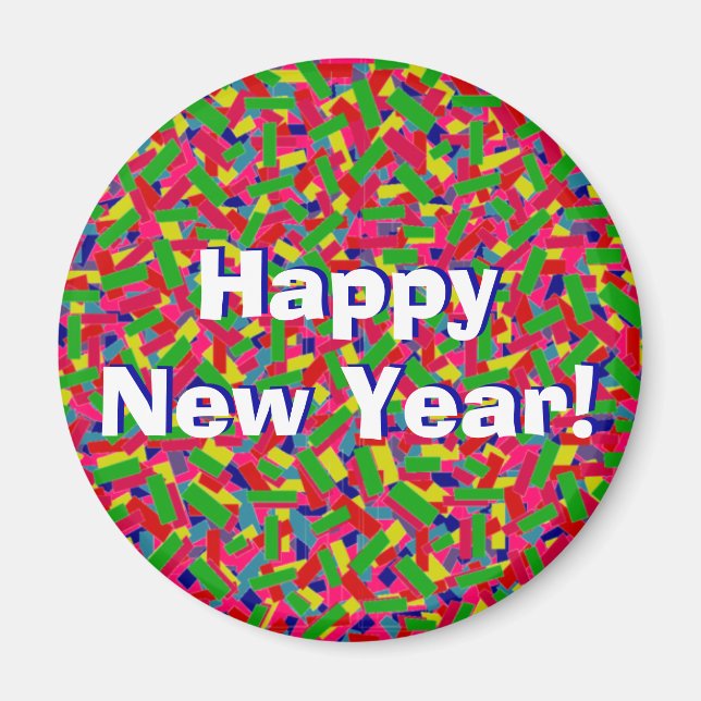 Multicolor Confetti "Happy New Year"! Magnet (Vorne)