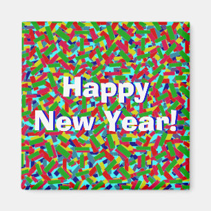 Multicolor Confetti "Happy New Year"! Magnet