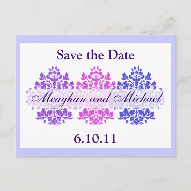 Multicolor Damask Save the Date Ankündigungspostkarte (Vorderseite)