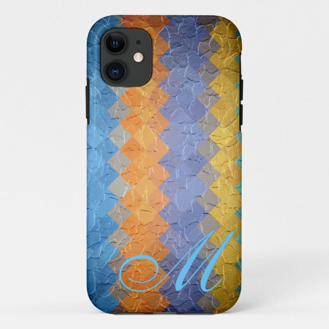 Multicolor-Diamantmuster und Monogramm 3 Case-Mate iPhone Hülle (Rückseite)