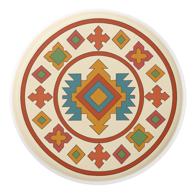 Multicolor Diamond Cross Zapotec Keramik Knob Keramikknauf (Vorderseite)