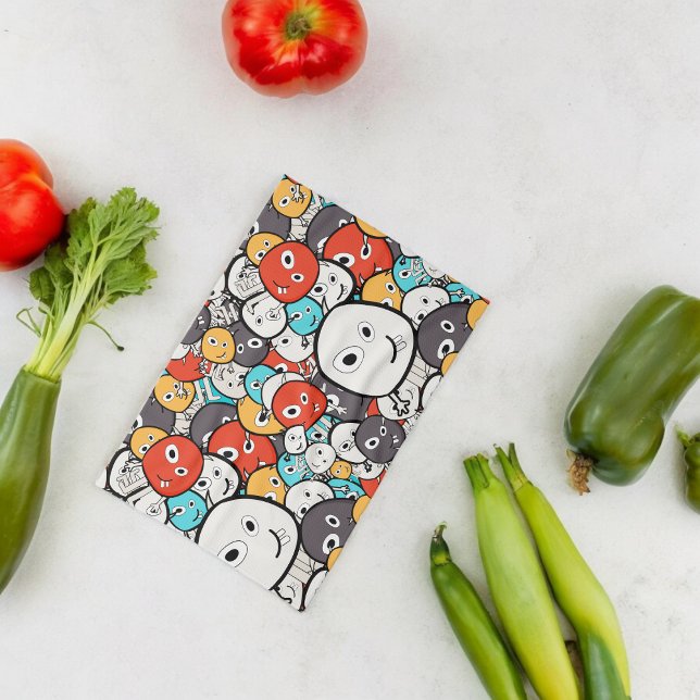 Multicolor Doodle Monster Faces Geschirrtuch (Kitchen Towel)