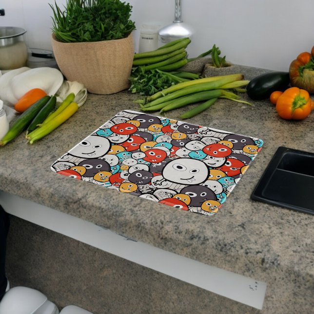 Multicolor Doodle Monster Faces Schneidebrett (Chopping Board)
