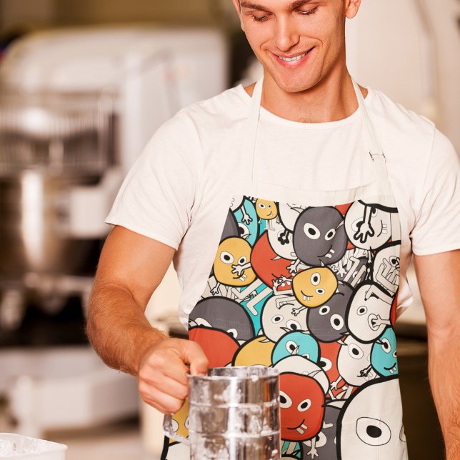 Multicolor Doodle Monster Faces Schürze (Apron)