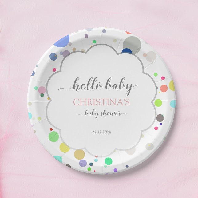 Multicolor Dots "Hello Baby" Babydusche Pappteller (Von Creator hochgeladen)