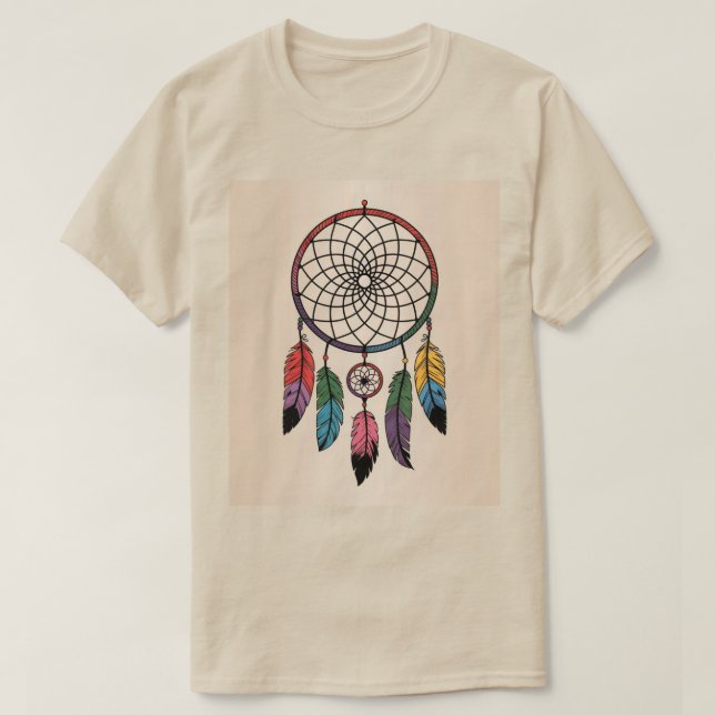 Multicolor Dreamcatcher Gold Hintergrund T-Shirt (Design vorne)