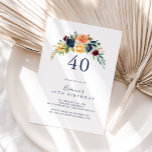 Multicolor Elegant Floral 40. Geburtstags-Party Einladung<br><div class="desc">Diese elegante,  vielfarbige Party Einladung aus dem 40. Jahrhundert eignet sich perfekt für eine moderne Geburtstagsfeier. Die Einrichtung besteht aus fein gezeichnet Bouquets in Rosa,  Rosa,  Rot,  Gelb,  Bordeaux,  Rot,  indigenen Blume und grünem Blattwerk,  die die natürliche Schönheit inspiriere.</div>