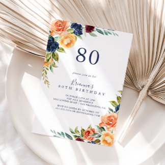 Multicolor Elegant Floral 80. Geburtstagsparty Einladung