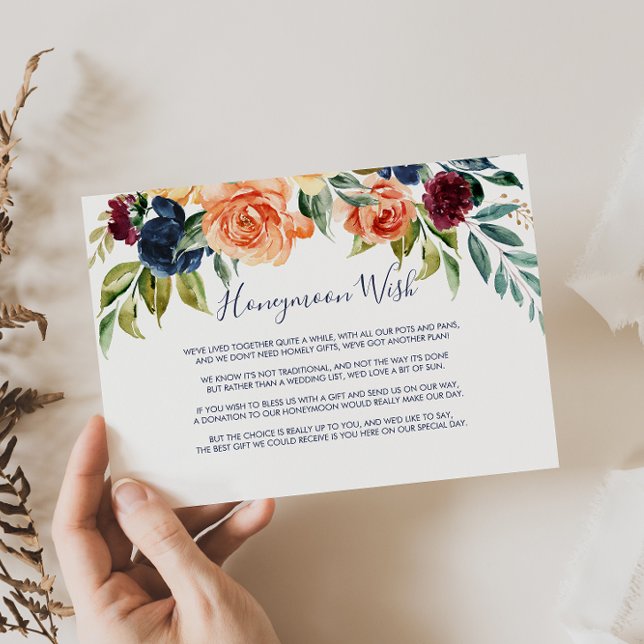 Multicolor Elegant Floral Honeymoon Wish Begleitkarte (Von Creator hochgeladen)