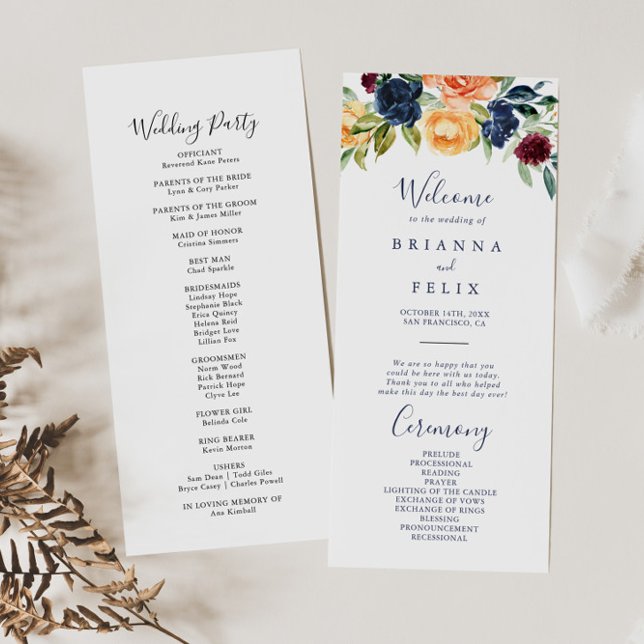 Multicolor Elegant Floral Wedding Program Programm (Von Creator hochgeladen)