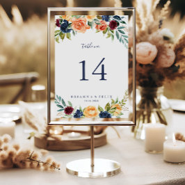 Multicolor Elegant Floral Wedding Tischnummer