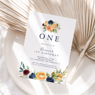Multicolor Eleganto Floral Erster Geburtstag Party Einladung