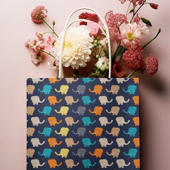 Multicolor Elephant Cartoon Große Geschenktüte (gift bag, birthday surprise gift bag, teddy bear gift bag, wine gift bag, travel bag, use and throw )