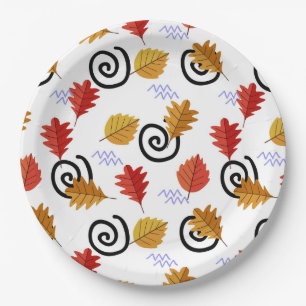 Multicolor Fall Geographische Blätter Pappteller