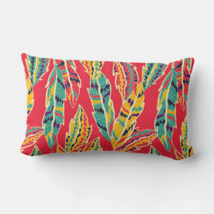 Multicolor Feathers Red Lumbar Pillow Lendenkissen