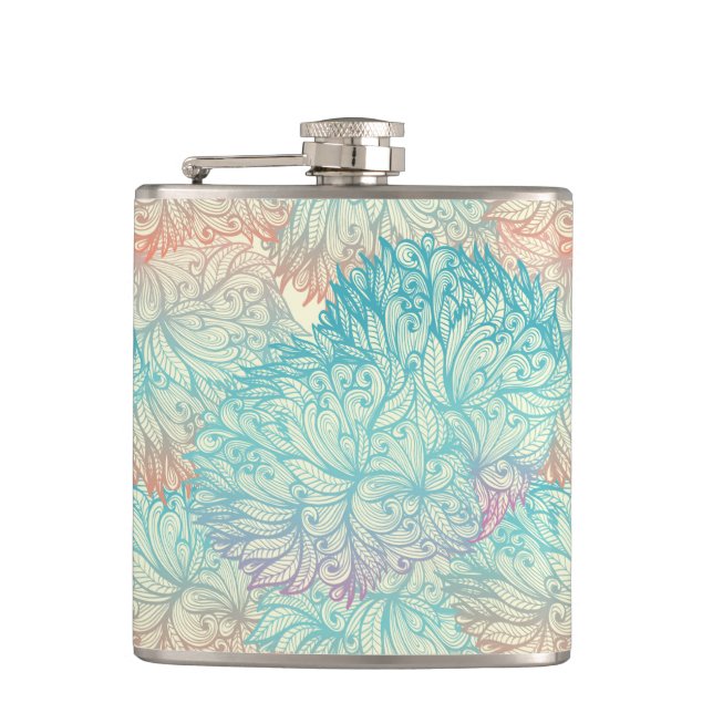 Multicolor Floral Doodle Muster Flachmann (Vorderseite)