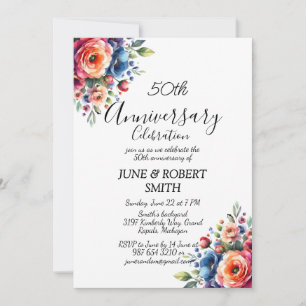 Multicolor floral Modernes 50. Hochzeitstag Einladung
