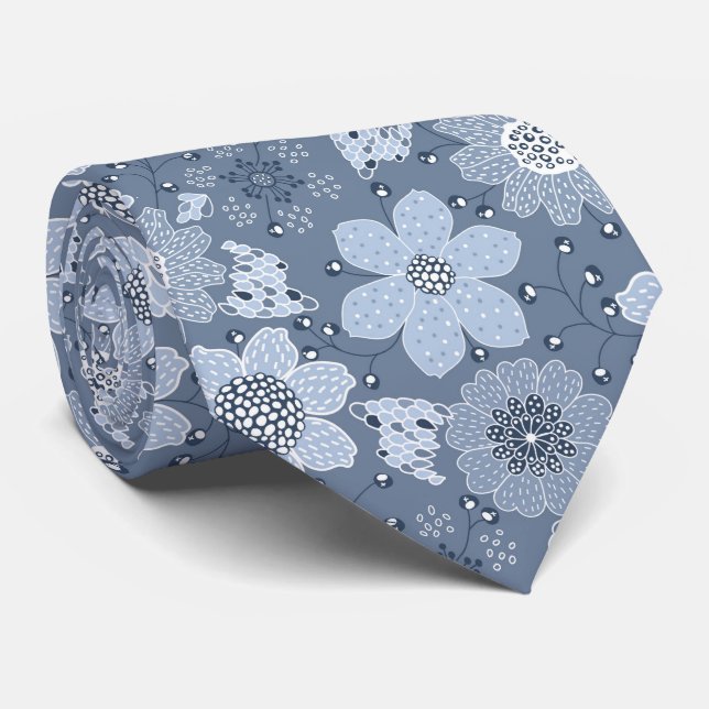 Multicolor flower pattern blue background krawatte (Gerollt)