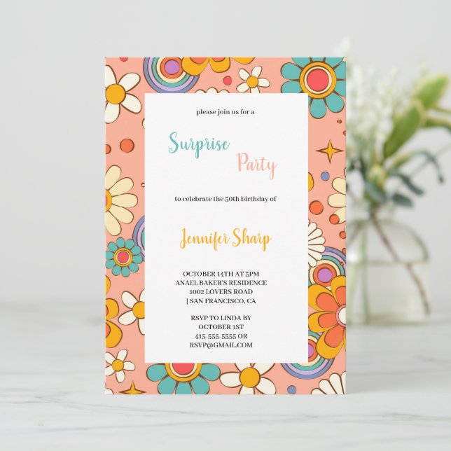 MULTICOLOR FLOWERS BIRTHDAY INVITATION EINLADUNG (Stehend Vorderseite)