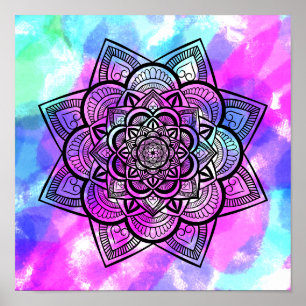 Multicolor Geometric Floral Mandala Art Print Poster