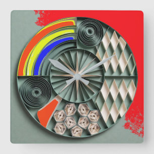Multicolor geometrisches Mandala im Quilling-Stil  Quadratische Wanduhr