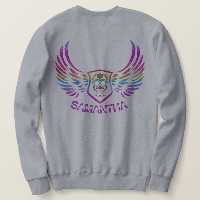 Multicolor Glitzer Skull Wings Mit Monogramm Sweatshirt (Design Rückseite)